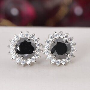 Certified 2.0 ct Halo Black Moissanite Stud Earrings 925 Sterling NWT